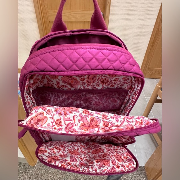 Vera Bradley Quilted Campus Backpack School Book Bag - Dark Raspberry Solid Pink - Picture 14 of 16
